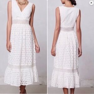 Anthropologie Leifnotes White Eyelet Maxi Dress Sleeveless Cotton Women's Size 2